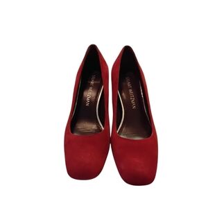 Stuart Weitzman Marymid Women's 6 1/2 M Red Burgundy Suede 2 1/2" Block Heel